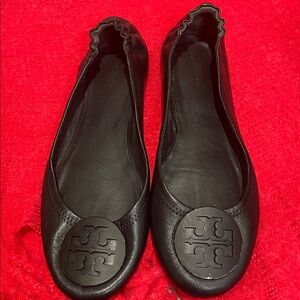 Tory Burch Double T Ballet Flats all leather Women size 8.5 Black